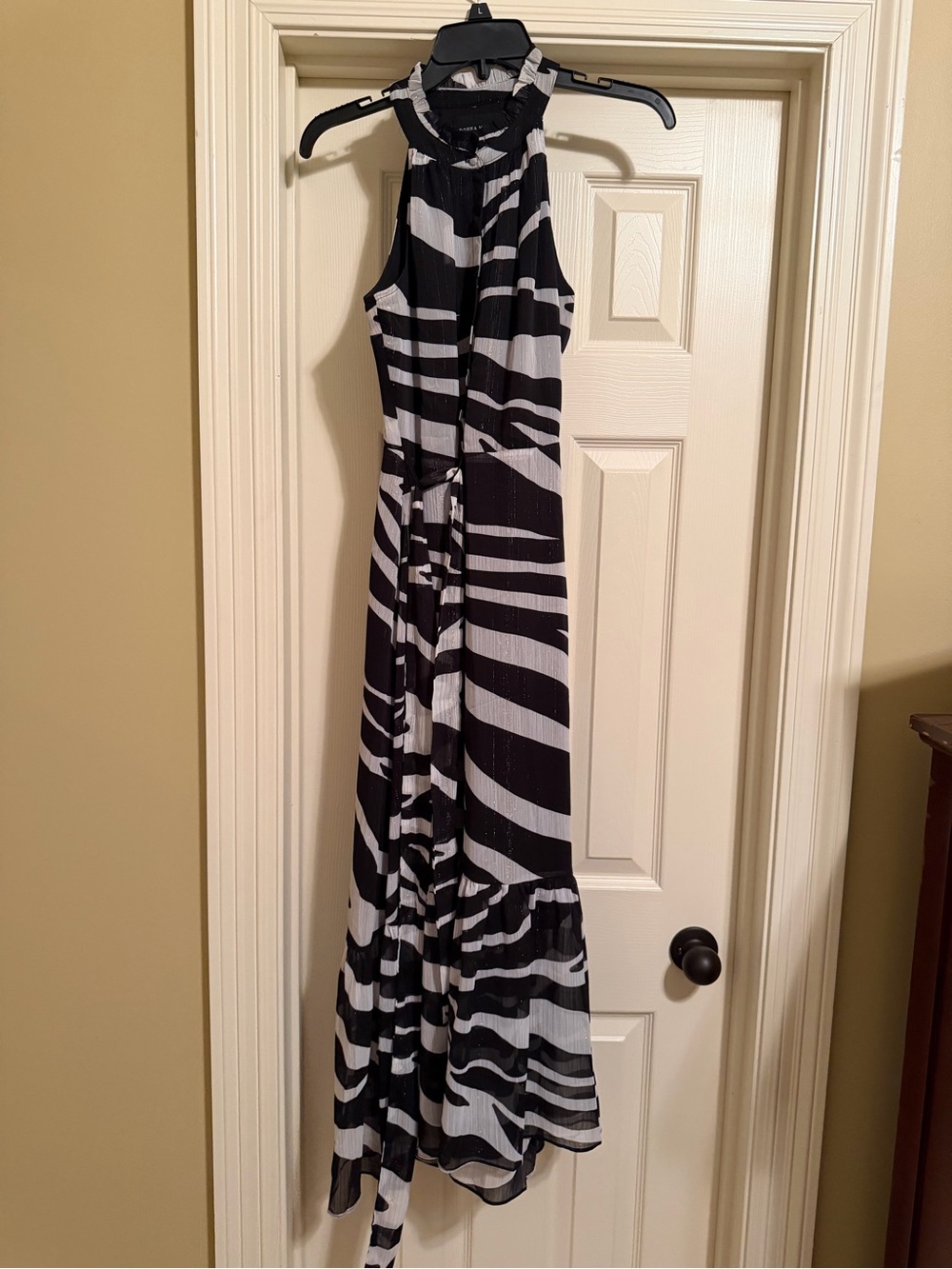 Donna Morgan Black and White Halter Zebra Maxi Dress
